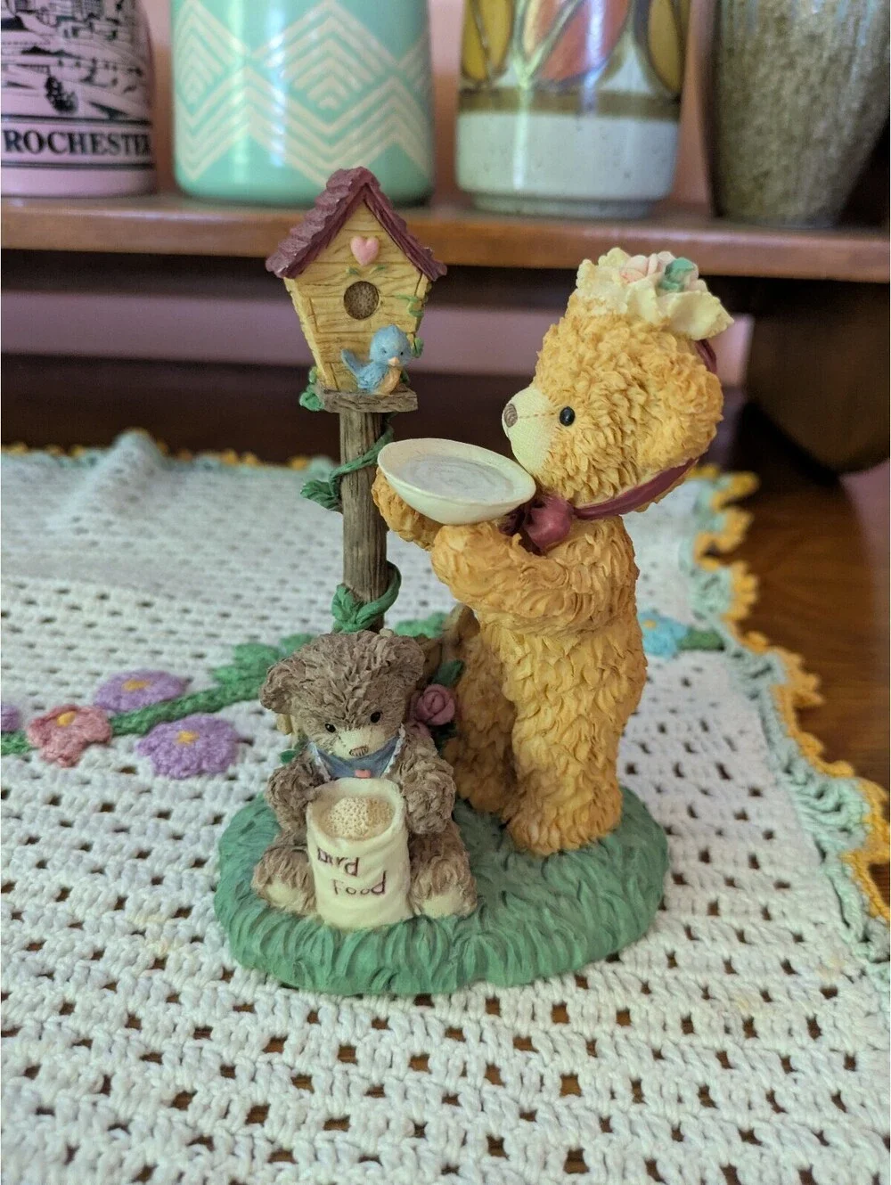 Vintage Bainbridge Bears Figurine Bears with Birdhouse, Whimsical Decor